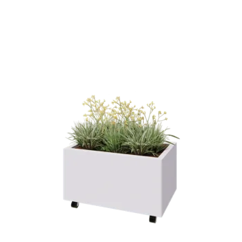 Teräksinen istutuslaatikko - Suorakaiteen muotoiset - 80 x 50 x 40 cm - RAL9010 matta (valkoinen) - Pohjalevyllä - Pyörillä