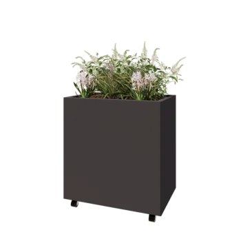 Teräksinen istutuslaatikko - Suorakaiteen muotoiset - 80 x 50 x 80 cm - RAL7016 matta (antrasiitinharmaa) - Pohjalevyllä - Pyörillä