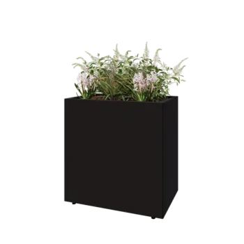 Teräksinen istutuslaatikko - Suorakaiteen muotoiset - 80 x 50 x 80 cm - RAL9005 matta (musta) - Pohjalevyllä - Jaloilla