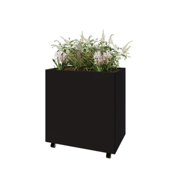 Teräksinen istutuslaatikko - Suorakaiteen muotoiset - 80 x 50 x 80 cm - RAL9005 matta (musta) - Pohjalevyllä - Pyörillä