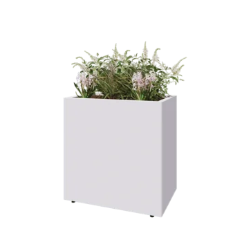 Teräksinen istutuslaatikko - Suorakaiteen muotoiset - 80 x 50 x 80 cm - RAL9010 matta (valkoinen) - Pohjalevyllä - Jaloilla