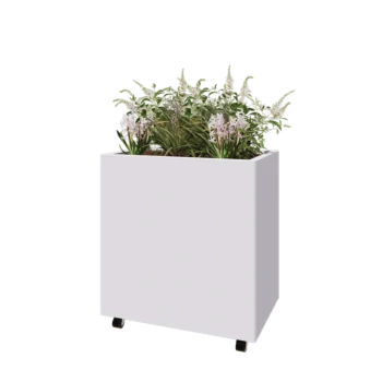 Teräksinen istutuslaatikko - Suorakaiteen muotoiset - 80 x 50 x 80 cm - RAL9010 matta (valkoinen) - Pohjalevyllä - Pyörillä
