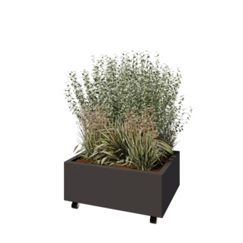 Teräksinen istutuslaatikko - Suorakaiteen muotoiset - 80 x 60 x 30 cm - RAL7016 matta (antrasiitinharmaa) - Pohjalevyllä - Pyörillä