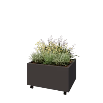 Teräksinen istutuslaatikko - Suorakaiteen muotoiset - 80 x 60 x 40 cm - RAL7016 matta (antrasiitinharmaa) - Pohjalevyllä - Pyörillä