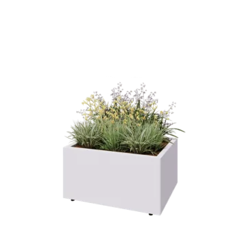 Teräksinen istutuslaatikko - Suorakaiteen muotoiset - 80 x 60 x 40 cm - RAL9010 matta (valkoinen) - Pohjalevyllä - Jaloilla