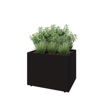 Teräksinen istutuslaatikko - Suorakaiteen muotoiset - 80 x 60 x 60 cm - RAL9005 matta (musta) - Pohjalevyllä - Jaloilla