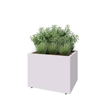 Teräksinen istutuslaatikko - Suorakaiteen muotoiset - 80 x 60 x 60 cm - RAL9010 matta (valkoinen) - Pohjalevyllä - Jaloilla