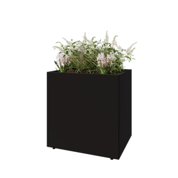 Teräksinen istutuslaatikko - Suorakaiteen muotoiset - 80 x 60 x 80 cm - RAL9005 matta (musta) - Pohjalevyllä - Jaloilla