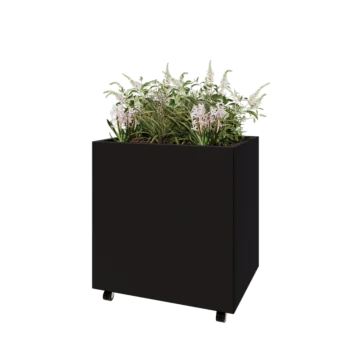Teräksinen istutuslaatikko - Suorakaiteen muotoiset - 80 x 60 x 80 cm - RAL9005 matta (musta) - Pohjalevyllä - Pyörillä
