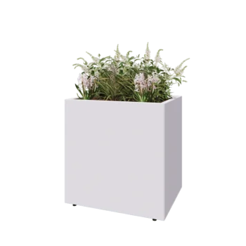 Teräksinen istutuslaatikko - Suorakaiteen muotoiset - 80 x 60 x 80 cm - RAL9010 matta (valkoinen) - Pohjalevyllä - Jaloilla
