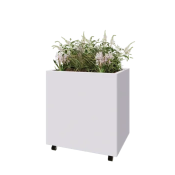 Teräksinen istutuslaatikko - Suorakaiteen muotoiset - 80 x 60 x 80 cm - RAL9010 matta (valkoinen) - Pohjalevyllä - Pyörillä