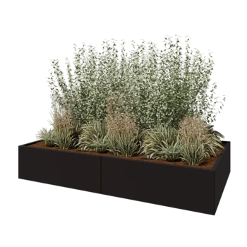 Teräksinen istutuslaatikko XXL - Suorakaiteen muotoiset - 240 x 120 x 40 cm - RAL9005 matta (musta) - Pohjalevyllä