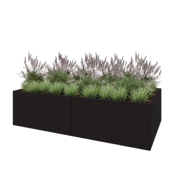 Teräksinen istutuslaatikko XXL - Suorakaiteen muotoiset - 240 x 120 x 60 cm - RAL9005 matta (musta) - Pohjalevyllä