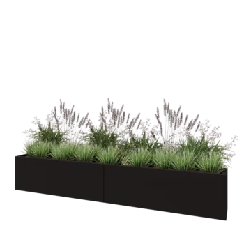 Teräksinen istutuslaatikko XXL - Suorakaiteen muotoiset - 240 x 30 x 40 cm - RAL9005 matta (musta) - Pohjalevyllä