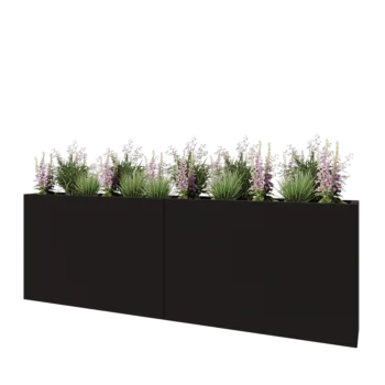 Teräksinen istutuslaatikko XXL - Suorakaiteen muotoiset - 240 x 30 x 80 cm - RAL9005 matta (musta) - Pohjalevyllä
