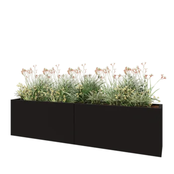 Teräksinen istutuslaatikko XXL - Suorakaiteen muotoiset - 240 x 40 x 60 cm - RAL9005 matta (musta) - Pohjalevyllä
