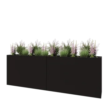 Teräksinen istutuslaatikko XXL - Suorakaiteen muotoiset - 240 x 40 x 80 cm - RAL9005 matta (musta) - Pohjalevyllä