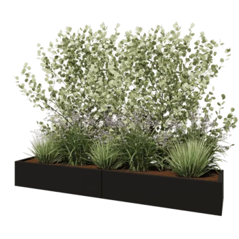 Teräksinen istutuslaatikko XXL - Suorakaiteen muotoiset - 240 x 50 x 30 cm - RAL9005 matta (musta) - Pohjalevyllä