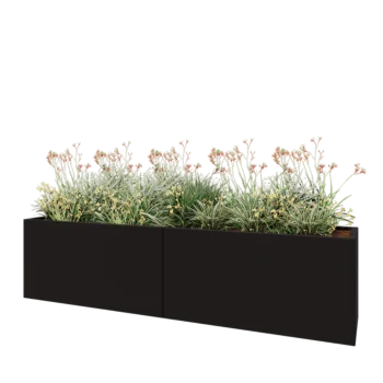 Teräksinen istutuslaatikko XXL - Suorakaiteen muotoiset - 240 x 50 x 60 cm - RAL9005 matta (musta) - Pohjalevyllä