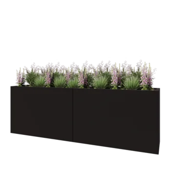 Teräksinen istutuslaatikko XXL - Suorakaiteen muotoiset - 240 x 50 x 80 cm - RAL9005 matta (musta) - Pohjalevyllä