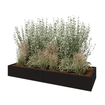 Teräksinen istutuslaatikko XXL - Suorakaiteen muotoiset - 240 x 80 x 30 cm - RAL9005 matta (musta) - Pohjalevyllä