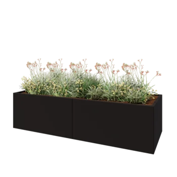 Teräksinen istutuslaatikko XXL - Suorakaiteen muotoiset - 240 x 80 x 60 cm - RAL9005 matta (musta) - Ilman pohjalevyä