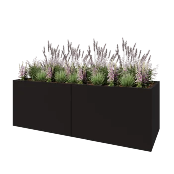 Teräksinen istutuslaatikko XXL - Suorakaiteen muotoiset - 240 x 80 x 80 cm - RAL9005 matta (musta) - Pohjalevyllä