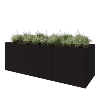 Teräksinen istutuslaatikko XXL - Suorakaiteen muotoiset - 300 x 100 x 100 cm - RAL9005 matta (musta) - Ilman pohjalevyä