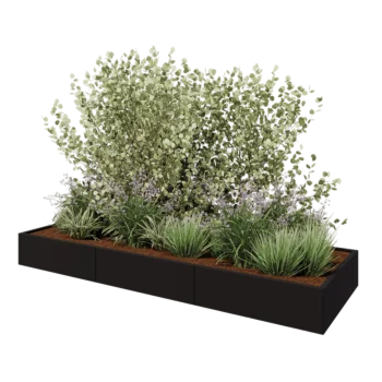 Teräksinen istutuslaatikko XXL - Suorakaiteen muotoiset - 300 x 100 x 30 cm - RAL9005 matta (musta) - Pohjalevyllä