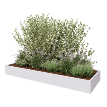 Teräksinen istutuslaatikko XXL - Suorakaiteen muotoiset - 300 x 100 x 30 cm - RAL9010 matta (valkoinen) - Pohjalevyllä