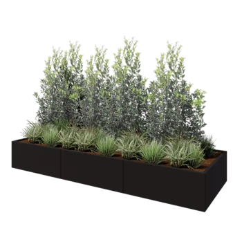 Teräksinen istutuslaatikko XXL - Suorakaiteen muotoiset - 300 x 100 x 40 cm - RAL9005 matta (musta) - Ilman pohjalevyä