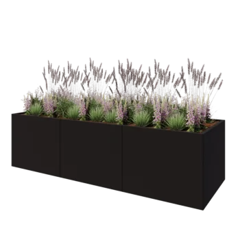 Teräksinen istutuslaatikko XXL - Suorakaiteen muotoiset - 300 x 100 x 80 cm - RAL9005 matta (musta) - Ilman pohjalevyä