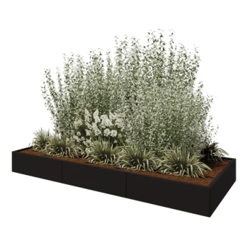 Teräksinen istutuslaatikko XXL - Suorakaiteen muotoiset - 300 x 120 x 30 cm - RAL9005 matta (musta) - Pohjalevyllä