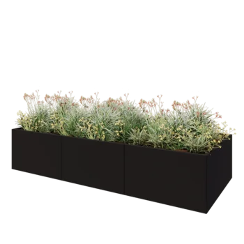 Teräksinen istutuslaatikko XXL - Suorakaiteen muotoiset - 300 x 120 x 80 cm - RAL9005 matta (musta) - Pohjalevyllä