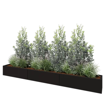 Teräksinen istutuslaatikko XXL - Suorakaiteen muotoiset - 300 x 30 x 30 cm - RAL9005 matta (musta) - Pohjalevyllä