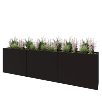 Teräksinen istutuslaatikko XXL - Suorakaiteen muotoiset - 300 x 40 x 80 cm - RAL9005 matta (musta) - Pohjalevyllä