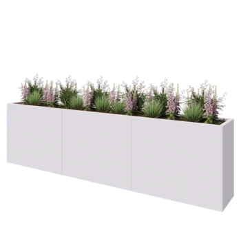 Teräksinen istutuslaatikko XXL - Suorakaiteen muotoiset - 300 x 40 x 80 cm - RAL9010 matta (valkoinen) - Pohjalevyllä