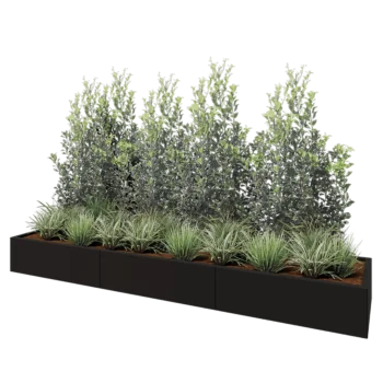 Teräksinen istutuslaatikko XXL - Suorakaiteen muotoiset - 300 x 60 x 30 cm - RAL9005 matta (musta) - Ilman pohjalevyä