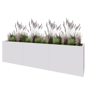 Teräksinen istutuslaatikko XXL - Suorakaiteen muotoiset - 300 x 60 x 80 cm - RAL9010 matta (valkoinen) - Pohjalevyllä