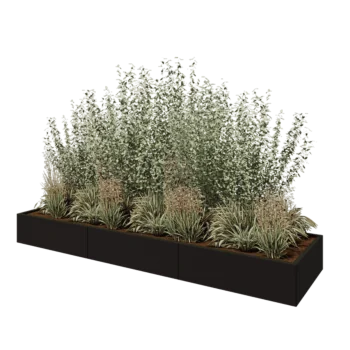 Teräksinen istutuslaatikko XXL - Suorakaiteen muotoiset - 300 x 80 x 30 cm - RAL9005 matta (musta) - Pohjalevyllä