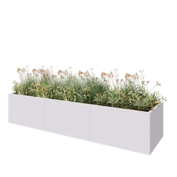 Teräksinen istutuslaatikko XXL - Suorakaiteen muotoiset - 300 x 80 x 60 cm - RAL9010 matta (valkoinen) - Pohjalevyllä