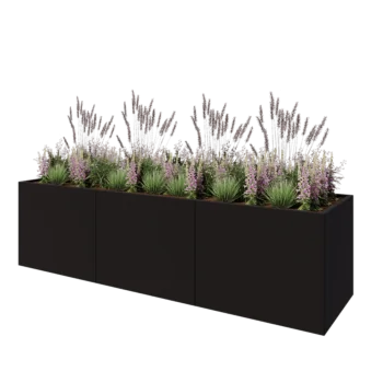 Teräksinen istutuslaatikko XXL - Suorakaiteen muotoiset - 300 x 80 x 80 cm - RAL9005 matta (musta) - Pohjalevyllä