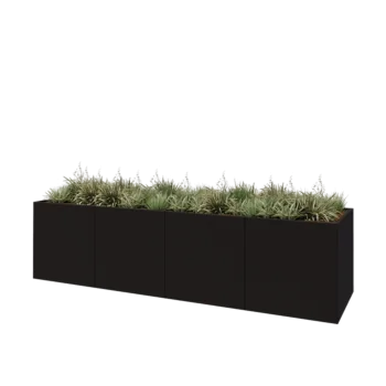 Teräksinen istutuslaatikko XXL - Suorakaiteen muotoiset - 400 x 100 x 100 cm - RAL9005 matta (musta) - Ilman pohjalevyä