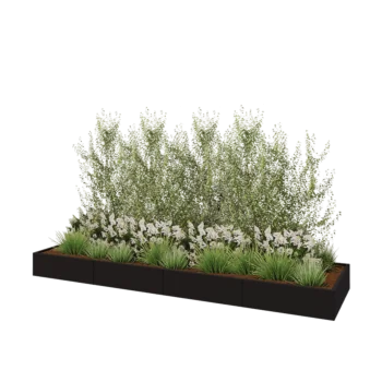 Teräksinen istutuslaatikko XXL - Suorakaiteen muotoiset - 400 x 100 x 30 cm - RAL9005 matta (musta) - Pohjalevyllä