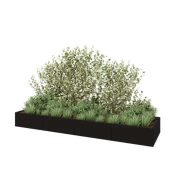 Teräksinen istutuslaatikko XXL - Suorakaiteen muotoiset - 400 x 100 x 40 cm - RAL9005 matta (musta) - Pohjalevyllä