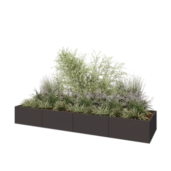 Teräksinen istutuslaatikko XXL - Suorakaiteen muotoiset - 400 x 100 x 50 cm - RAL7016 matta (antrasiitinharmaa) - Pohjalevyllä