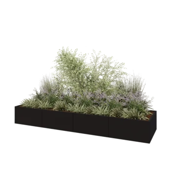 Teräksinen istutuslaatikko XXL - Suorakaiteen muotoiset - 400 x 100 x 50 cm - RAL9005 matta (musta) - Pohjalevyllä