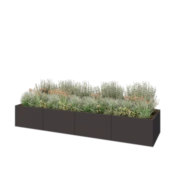 Teräksinen istutuslaatikko XXL - Suorakaiteen muotoiset - 400 x 100 x 60 cm - RAL7016 matta (antrasiitinharmaa) - Ilman pohjalevyä