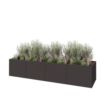 Teräksinen istutuslaatikko XXL - Suorakaiteen muotoiset - 400 x 100 x 80 cm - RAL7016 matta (antrasiitinharmaa) - Ilman pohjalevyä