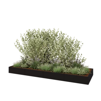Teräksinen istutuslaatikko XXL - Suorakaiteen muotoiset - 400 x 120 x 30 cm - RAL9005 matta (musta) - Pohjalevyllä